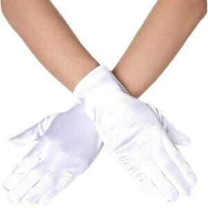 Women's White Vintage Short Length Satin Fabric Mittens Wrist Gloves Designed